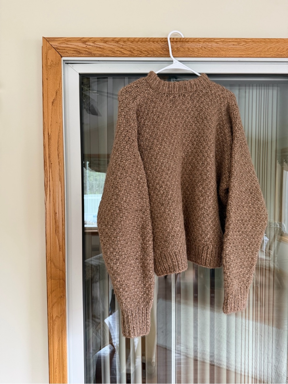 OZMA Chunky Gia Scoop-Neck Alpaca Pullover in Warm Brown (Birch) - Picture 3 of 5